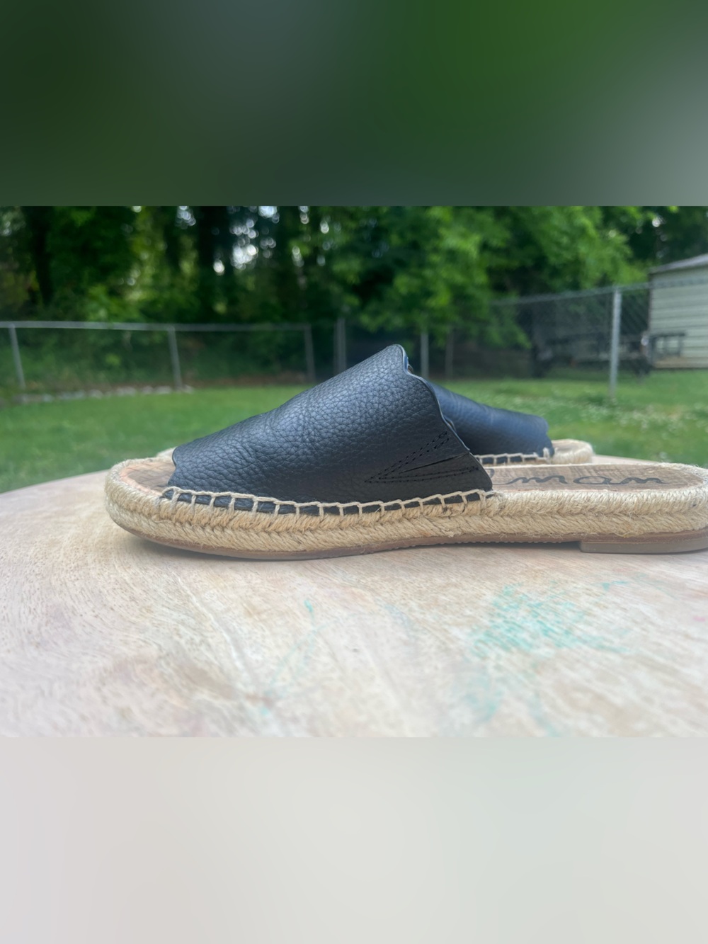 Sam Edelman Black Leather Scallop-Edge Espadrille Slide Sandals 6.5 - Picture 5 of 6